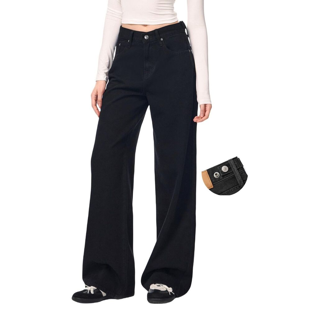Baggy Jeans for Women Wide Straight Leg High Waisted Y2K (27, Black Denim)